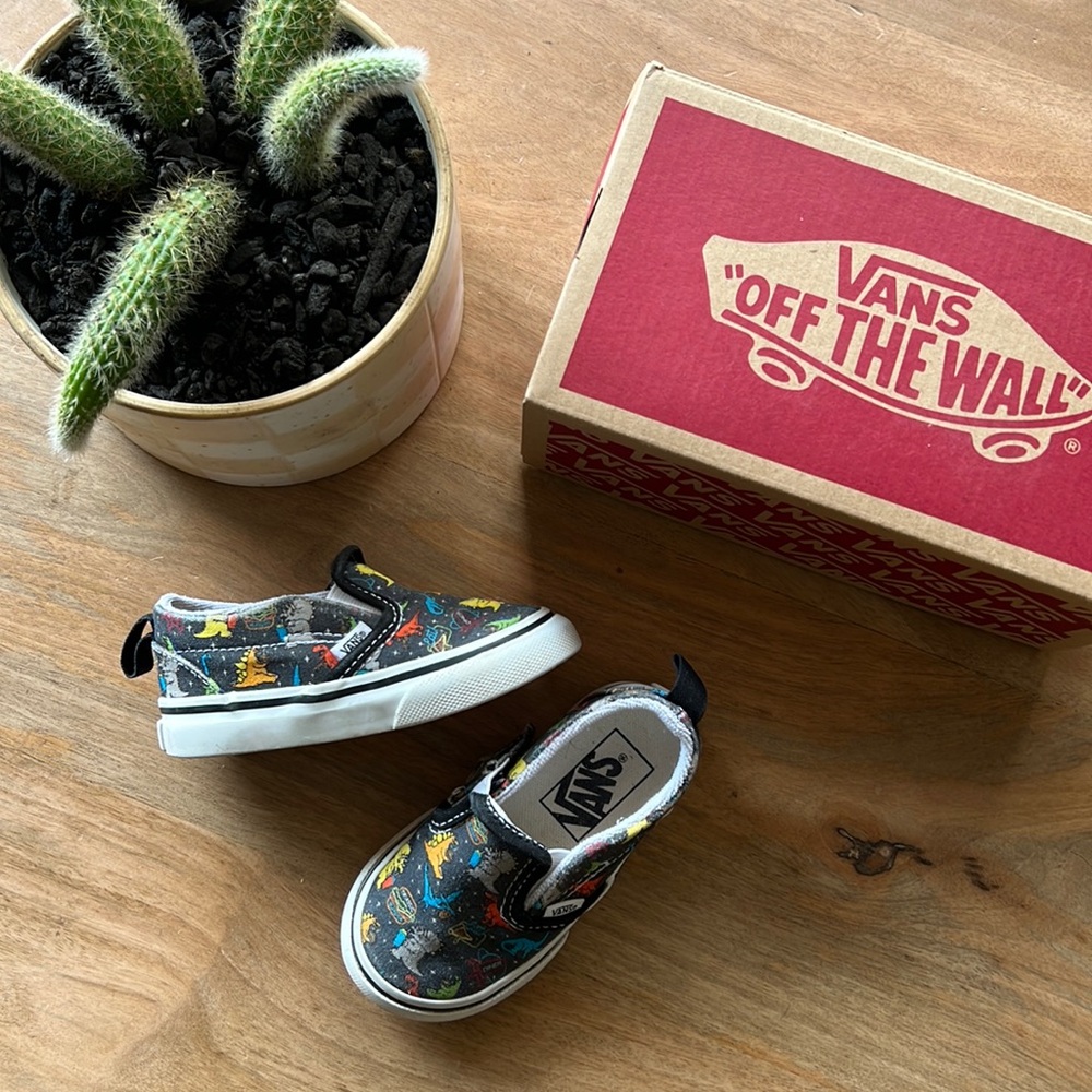 Vans Kids Slip-On Sneakers with Dinosaur Print